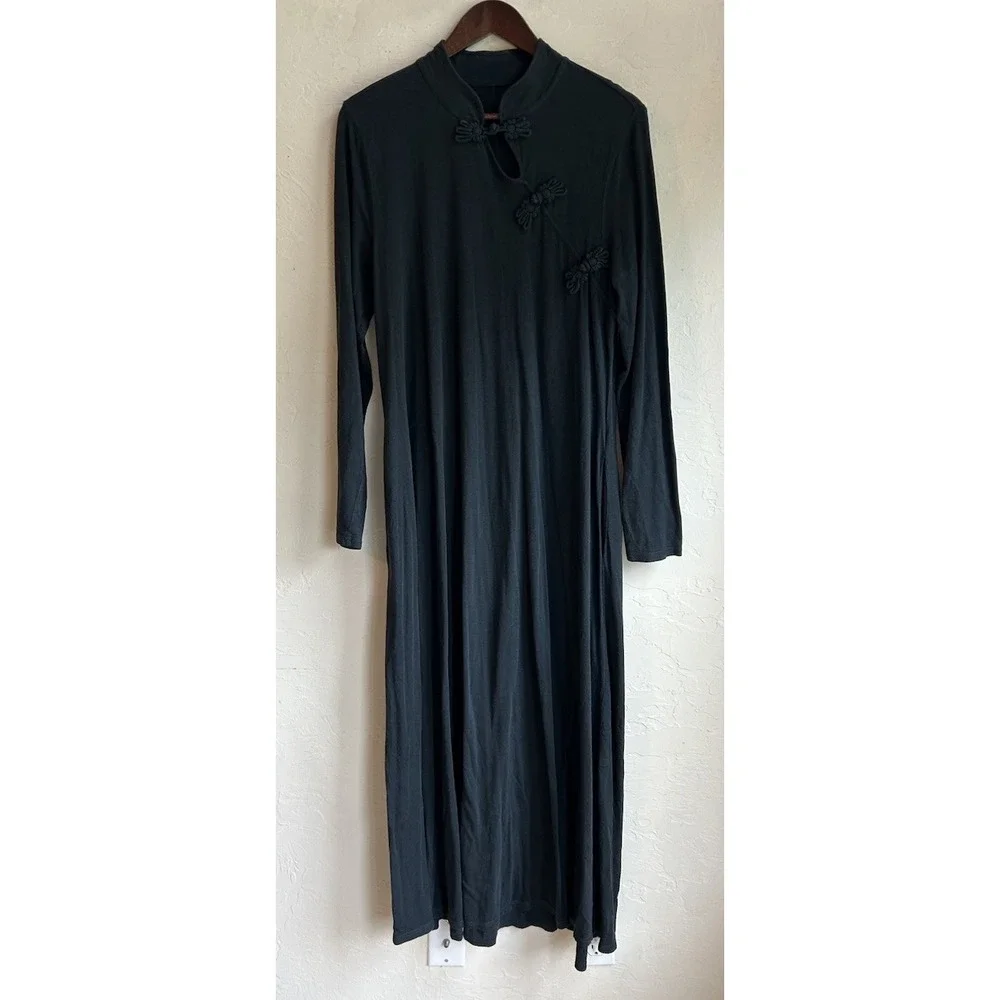 Soft Surroundings Maxi A Line Dress L Tall Black Frog Pankou Minimalist Bohemian